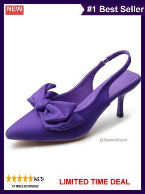 Women's Bow Slingback Pumps Pointed Toe Kitten Heels Dress Shoes